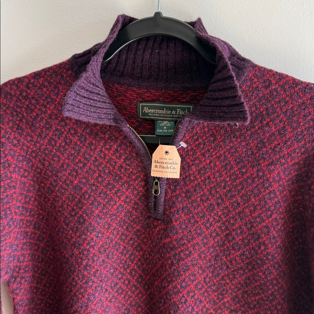Vintage Abercrombie & Fitch Women's Deep Maroon Quarter-Zip Turtleneck Sweater